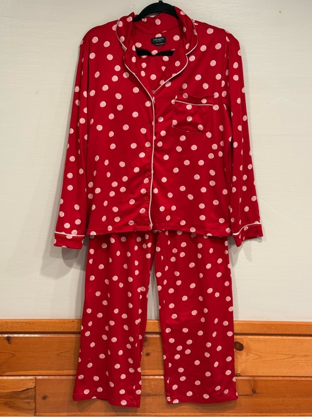 Kate Spade Red & Pink Polka Dot Pajama Long-Sleeve + Pants Set Women's Medium